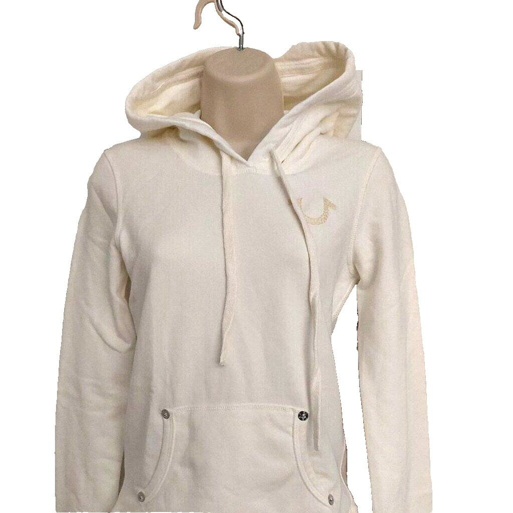 True Religion Brand Jeans Madalyn Cream Off White Hoodie Sweatshirt Size XS $176 - Picture 3 of 12